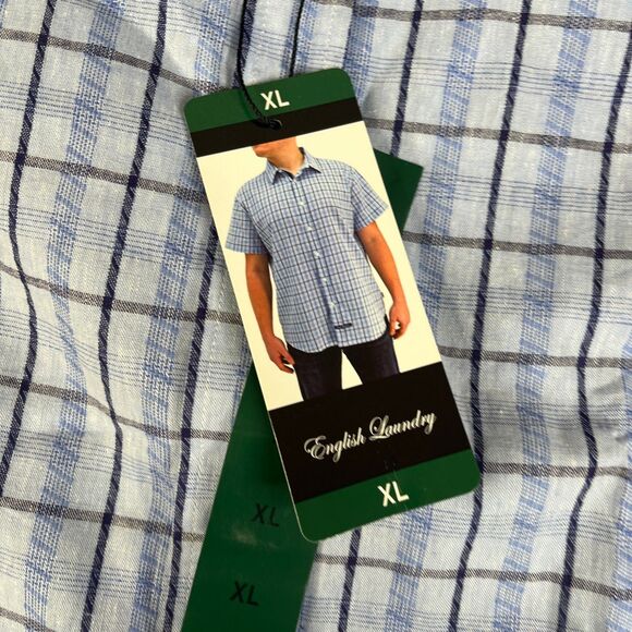 Lot of 2 English Laundry Shirt Mens XL Blue Gray Linen Cotton Blend Button - Picture 7 of 16